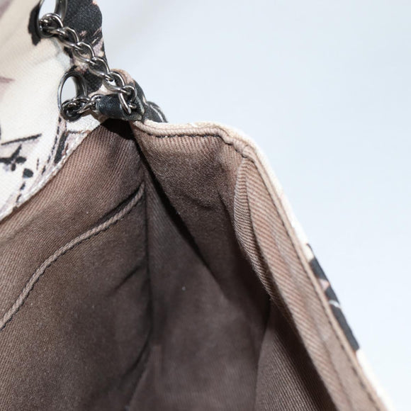 CHANEL Airline Shoulder Bag Canvas Beige Silver CC Auth 140904V