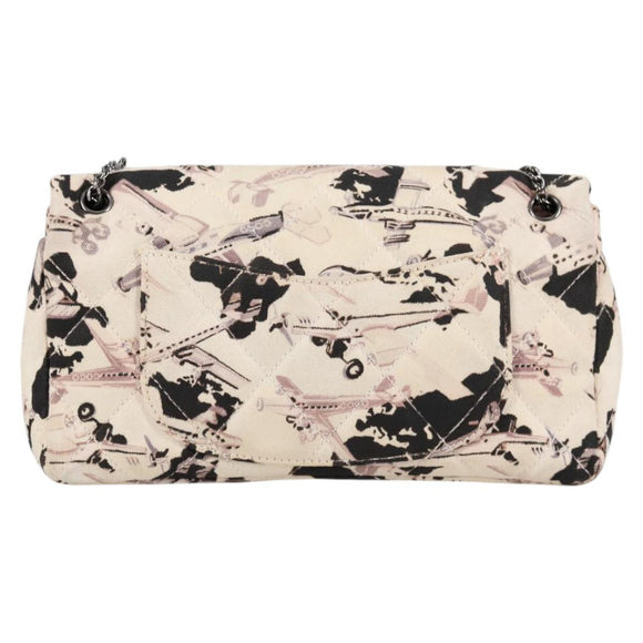 CHANEL Airline Shoulder Bag Canvas Beige Silver CC Auth 140904V