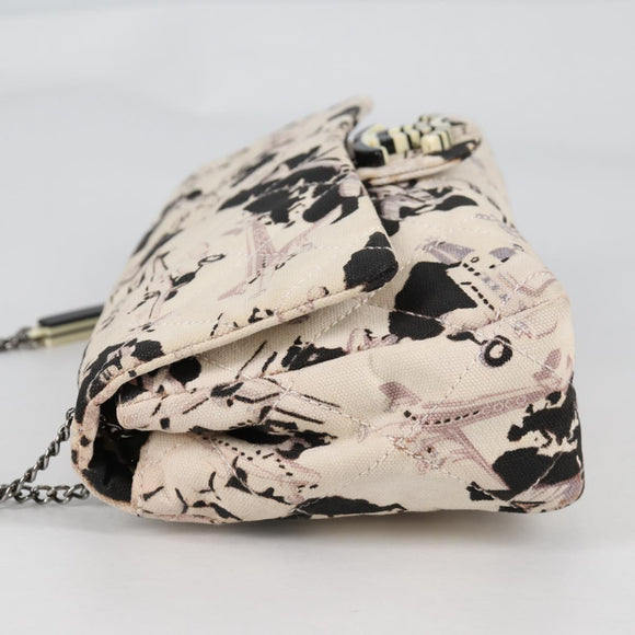CHANEL Airline Shoulder Bag Canvas Beige Silver CC Auth 140904V