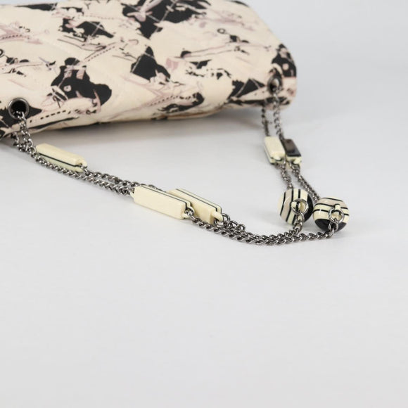 CHANEL Airline Shoulder Bag Canvas Beige Silver CC Auth 140904V