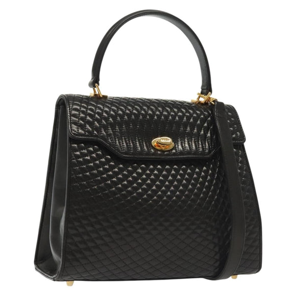 BALLY Hand Bag Leather 2way Black Gold Auth 140911