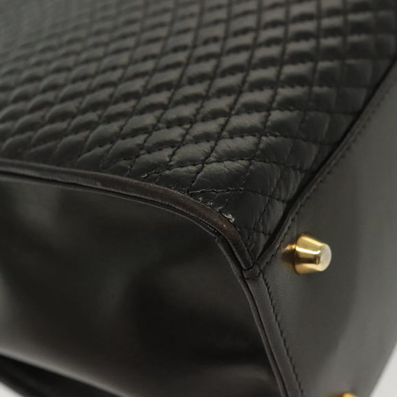 BALLY Hand Bag Leather 2way Black Gold Auth 140911