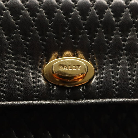 BALLY Hand Bag Leather 2way Black Gold Auth 140911