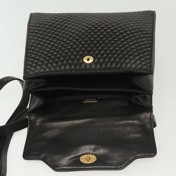 BALLY Hand Bag Leather 2way Black Gold Auth 140911