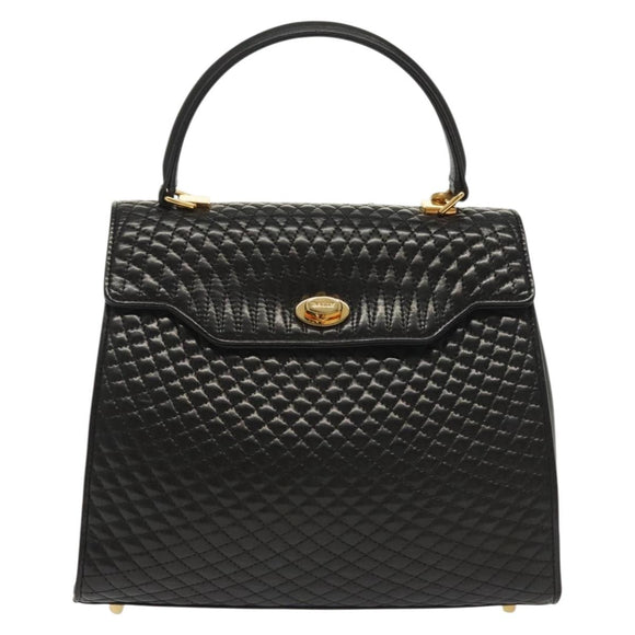 BALLY Hand Bag Leather 2way Black Gold Auth 140911