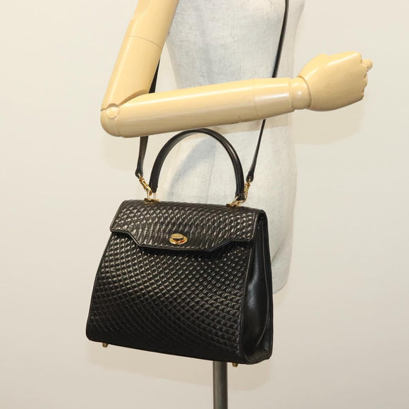 BALLY Hand Bag Leather 2way Black Gold Auth 140911