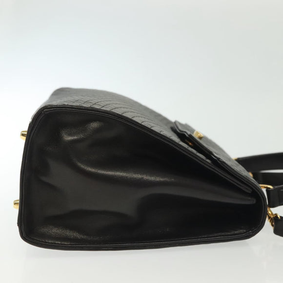 BALLY Hand Bag Leather 2way Black Gold Auth 140911