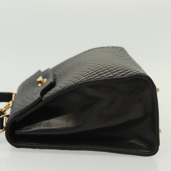 BALLY Hand Bag Leather 2way Black Gold Auth 140911