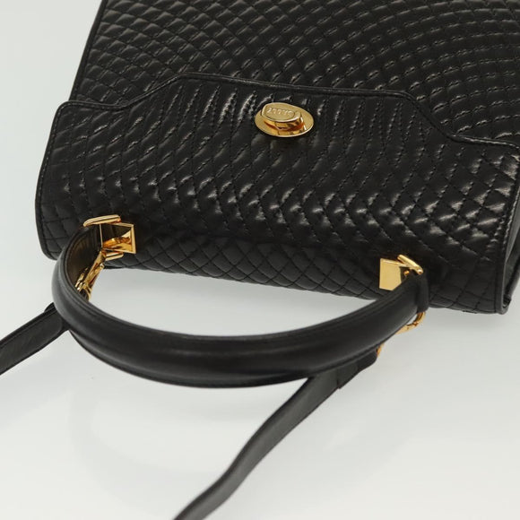 BALLY Hand Bag Leather 2way Black Gold Auth 140911