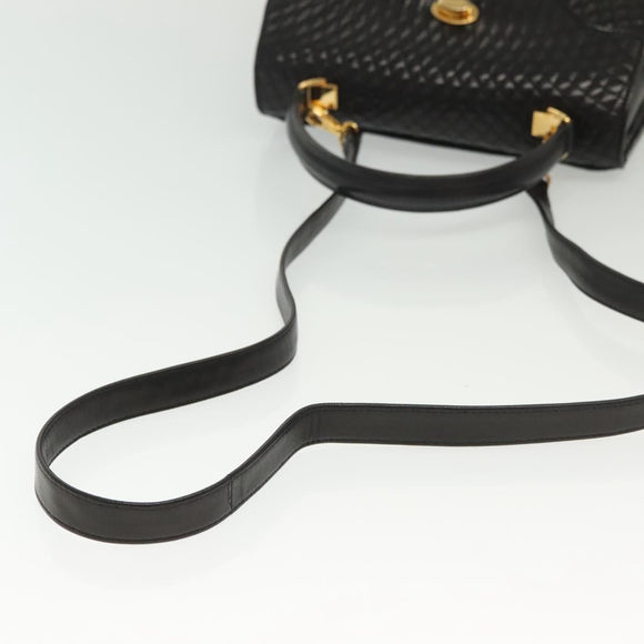 BALLY Hand Bag Leather 2way Black Gold Auth 140911