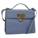 Salvatore Ferragamo Gancini Hand Bag Leather 2way Light Blue Gold Auth 140913-1
