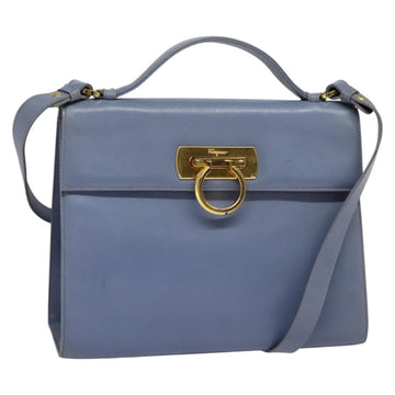 Salvatore Ferragamo Gancini Hand Bag Leather 2way Light Blue Gold Auth 140913