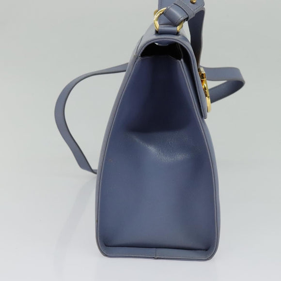 Salvatore Ferragamo Gancini Hand Bag Leather 2way Light Blue Gold Auth 140913