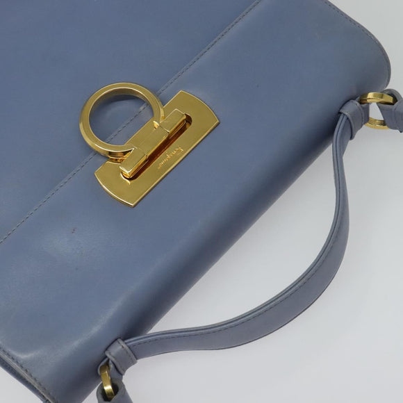 Salvatore Ferragamo Gancini Hand Bag Leather 2way Light Blue Gold Auth 140913
