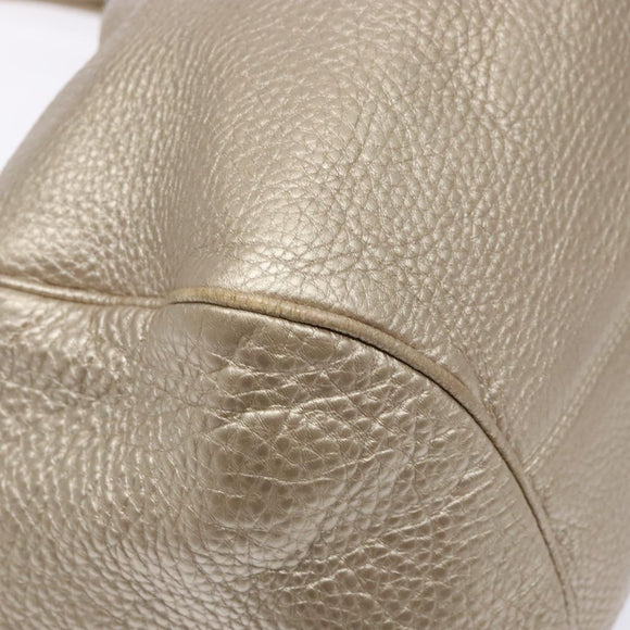 Salvatore Ferragamo Gancini Hand Bag Leather Gold Silver Auth 140914