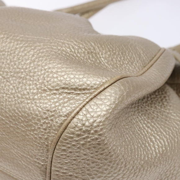 Salvatore Ferragamo Gancini Hand Bag Leather Gold Silver Auth 140914