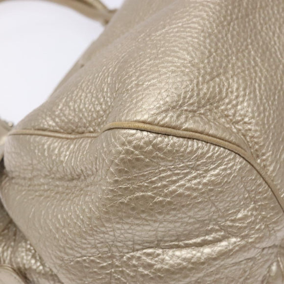 Salvatore Ferragamo Gancini Hand Bag Leather Gold Silver Auth 140914