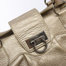 Salvatore Ferragamo Gancini Hand Bag Leather Gold Silver Auth 140914-17