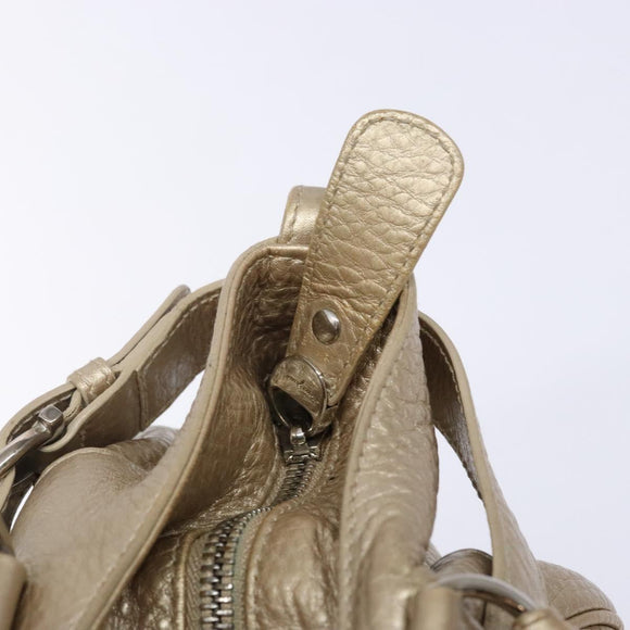 Salvatore Ferragamo Gancini Hand Bag Leather Gold Silver Auth 140914