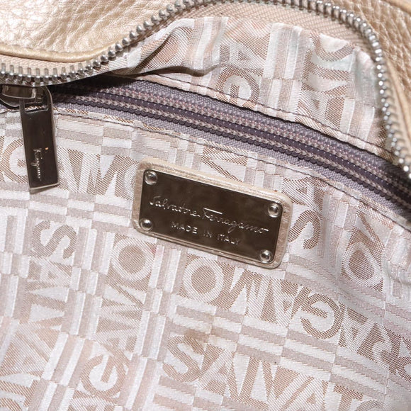 Salvatore Ferragamo Gancini Hand Bag Leather Gold Silver Auth 140914