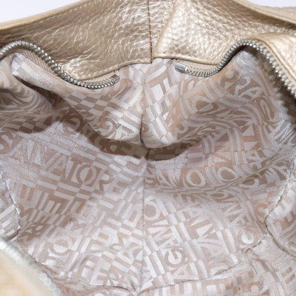 Salvatore Ferragamo Gancini Hand Bag Leather Gold Silver Auth 140914