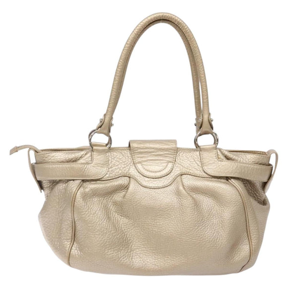 Salvatore Ferragamo Gancini Hand Bag Leather Gold Silver Auth 140914