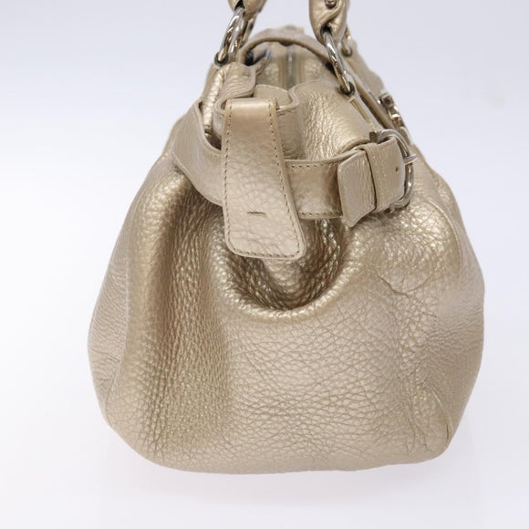 Salvatore Ferragamo Gancini Hand Bag Leather Gold Silver Auth 140914