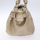 Salvatore Ferragamo Gancini Hand Bag Leather Gold Silver Auth 140914-4