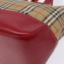 BURBERRY Nova Check Hand Bag Canvas Beige Red gold Auth 140919-9