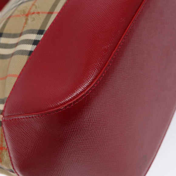 BURBERRY Nova Check Hand Bag Canvas Beige Red gold Auth 140919