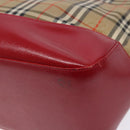BURBERRY Nova Check Hand Bag Canvas Beige Red gold Auth 140919-15