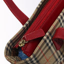 BURBERRY Nova Check Hand Bag Canvas Beige Red gold Auth 140919-10