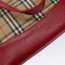 BURBERRY Nova Check Hand Bag Canvas Beige Red gold Auth 140919-17