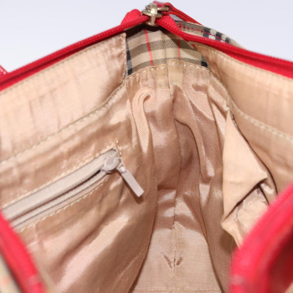BURBERRY Nova Check Hand Bag Canvas Beige Red gold Auth 140919