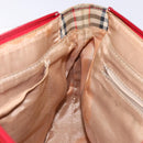 BURBERRY Nova Check Hand Bag Canvas Beige Red gold Auth 140919-19