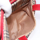 BURBERRY Nova Check Hand Bag Canvas Beige Red gold Auth 140919-22