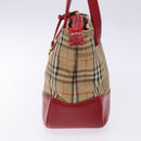 BURBERRY Nova Check Hand Bag Canvas Beige Red gold Auth 140919-4