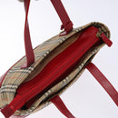BURBERRY Nova Check Hand Bag Canvas Beige Red gold Auth 140919-6