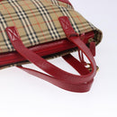 BURBERRY Nova Check Hand Bag Canvas Beige Red gold Auth 140919-7