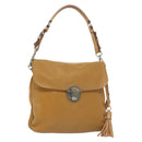 PRADA Shoulder Bag Leather Beige Silver Auth 140921-1