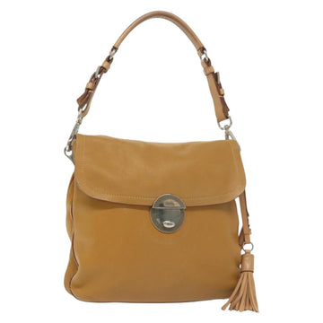 PRADA Shoulder Bag Leather Beige Silver Auth 140921