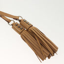 PRADA Shoulder Bag Leather Beige Silver Auth 140921-17