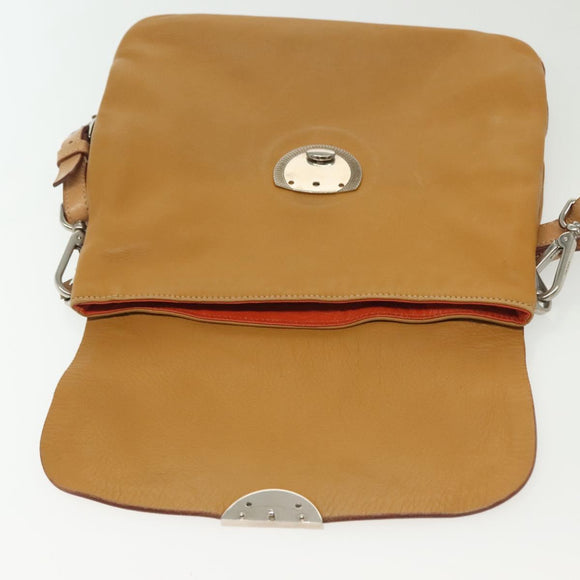 PRADA Shoulder Bag Leather Beige Silver Auth 140921