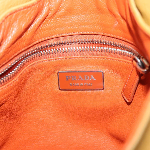 PRADA Shoulder Bag Leather Beige Silver Auth 140921