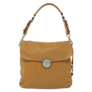 PRADA Shoulder Bag Leather Beige Silver Auth 140921-12