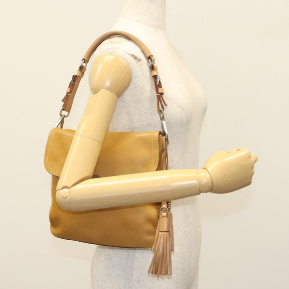PRADA Shoulder Bag Leather Beige Silver Auth 140921