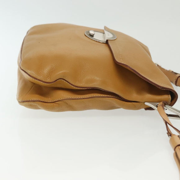 PRADA Shoulder Bag Leather Beige Silver Auth 140921