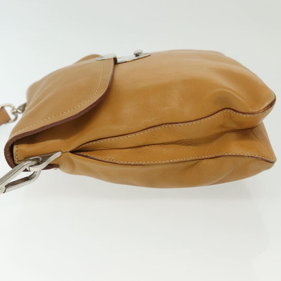 PRADA Shoulder Bag Leather Beige Silver Auth 140921
