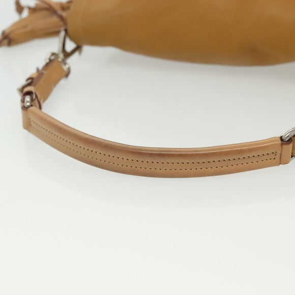 PRADA Shoulder Bag Leather Beige Silver Auth 140921