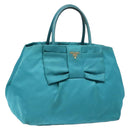 PRADA Hand Bag Nylon Turquoise Blue Gold Auth 140922-1